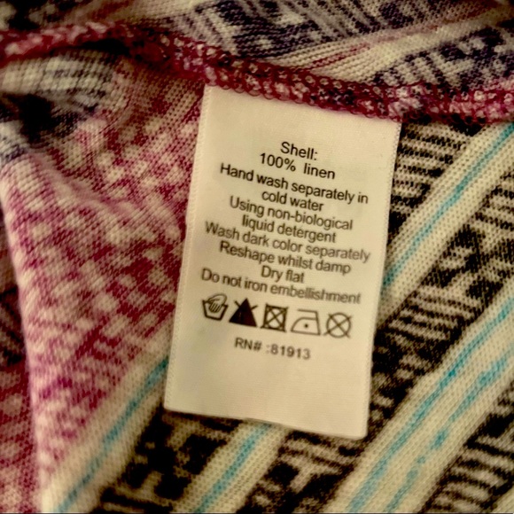 ⭐️PLENTY BY TRACY REESE⭐️100% LINEN V-NECK MULTICOLOR DESIGN TANK TOP SIZE: MED - Picture 9 of 10